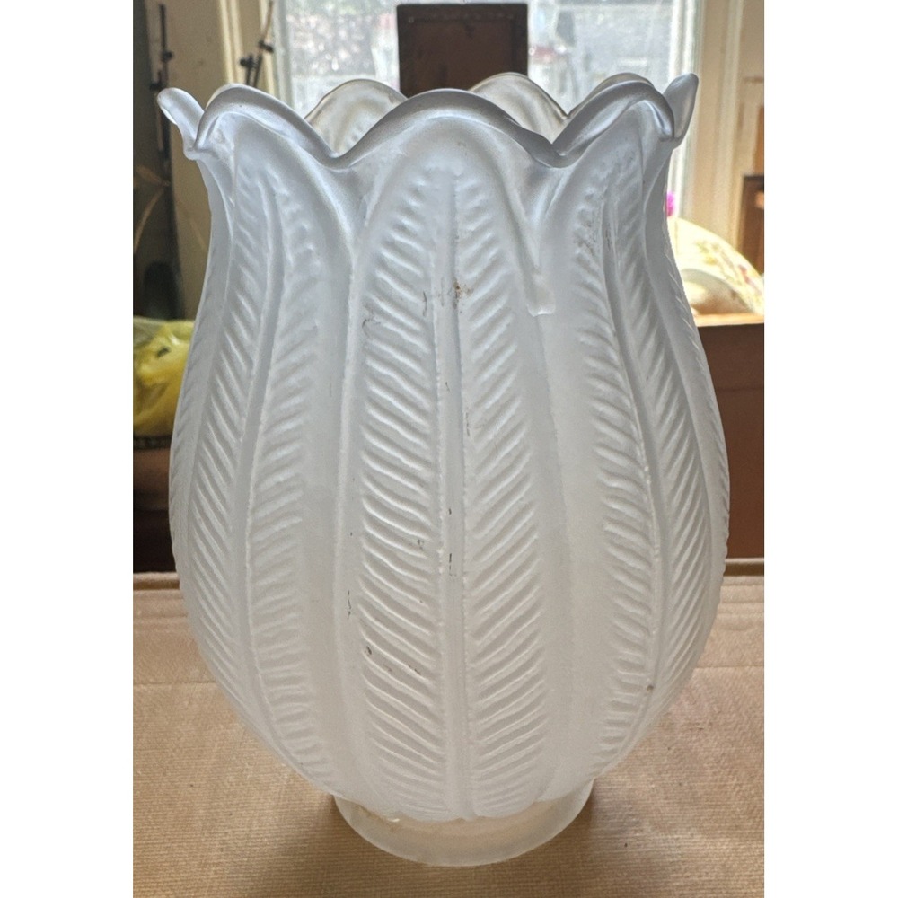 2.25" Fitter Antique Acid Etched glass paneled lamp shade Fluted